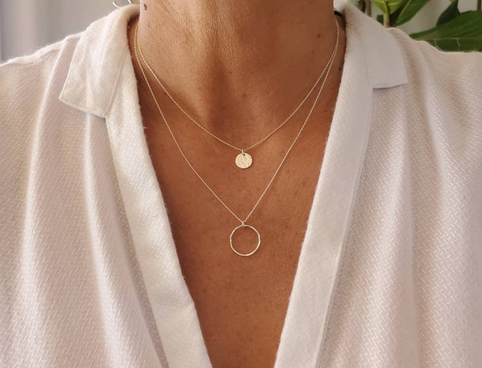 Small Circle Pendant Necklace, Sterling Silver, 14K Gold Fill