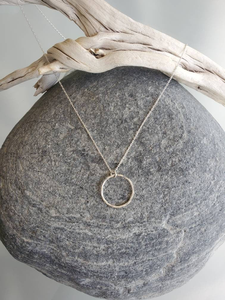 Small Circle Pendant Necklace, Sterling Silver, 14K Gold Fill