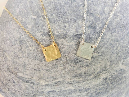 Tiny Silver Square Necklace, Hammered, Sterling Silver, tiny necklace, Square, necklace, Dainty, Tiny Silver Necklace, Minimalist Necklace My Store