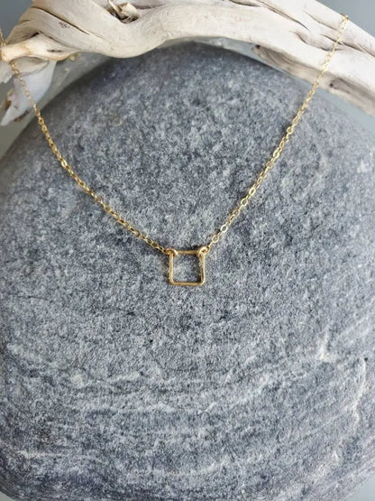 Teenie Tiny Gold necklace, Tiny Square, layering necklace, gold fill, tiny necklace, tiny charm necklace, Dainty, Tiny Gold Necklace My Store
