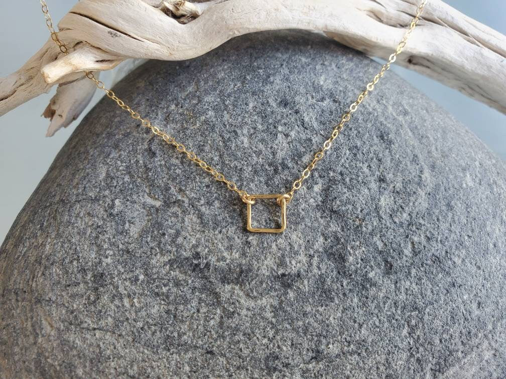 Teenie Tiny Silver necklace, Tiny Square, Sterling Silver, tiny necklace, tiny charm necklace, Dainty, Tiny Silver Necklace, Everday My Store