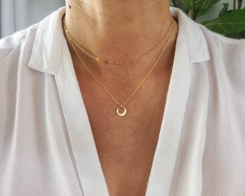 Tiny Geometric Circle Necklace, 14k Gold Fill, Sterling Silver