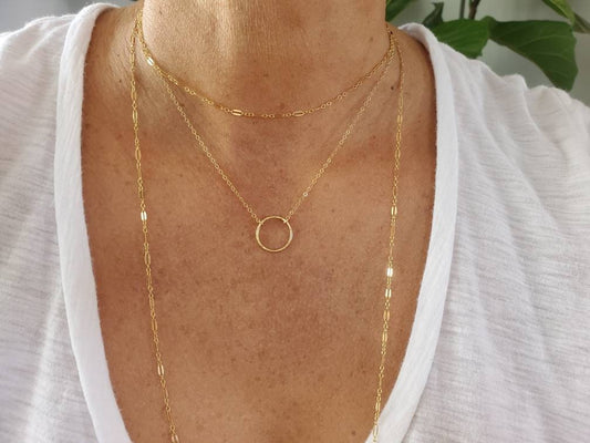 Small Open Circle Necklace, 14k Gold Filled, Sterling Silver, Mixed Metal