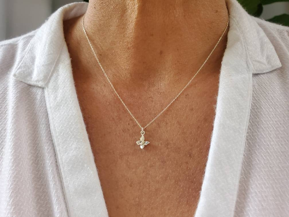Tiny Sterling Butterfly Necklace, Sterling Silver, 3D Butterfly Pendant, Silver Butterfly Necklace, Butterfly Necklace, Dainty, Delicate My Store