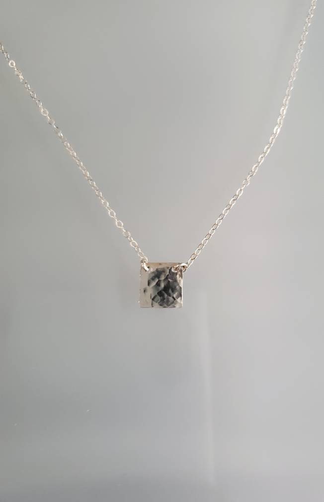 Tiny Silver Square Necklace, Hammered, Sterling Silver, tiny necklace, Square, necklace, Dainty, Tiny Silver Necklace, Minimalist Necklace My Store