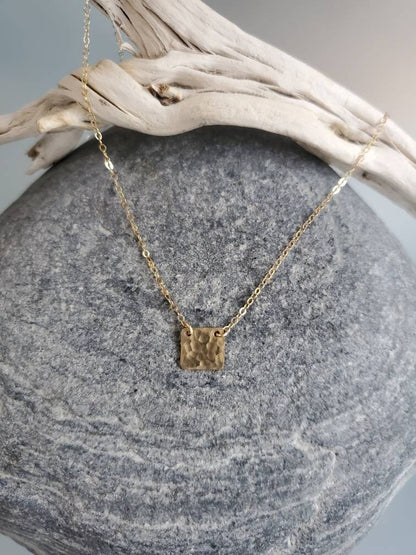 Tiny Gold Square Necklace, layering necklace, gold fill, tiny necklace, Hammered, Gold Necklace, Dainty, Delicate, Minimalist Necklace My Store