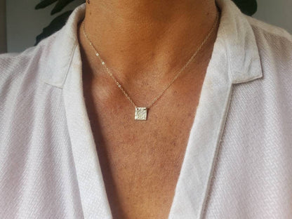 Tiny Silver Square Necklace, Hammered, Sterling Silver, tiny necklace, Square, necklace, Dainty, Tiny Silver Necklace, Minimalist Necklace My Store