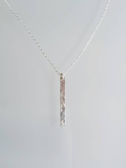 Tiny Sterling Silver Vertical Hammered Bar Necklace