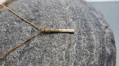 Tiny 14k Gold Fill Vertical Hammered Bar Necklace