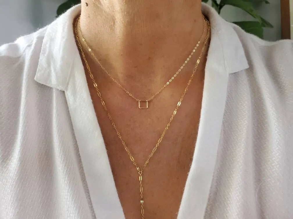 Teenie Tiny Gold necklace, Tiny Square, layering necklace, gold fill, tiny necklace, tiny charm necklace, Dainty, Tiny Gold Necklace My Store