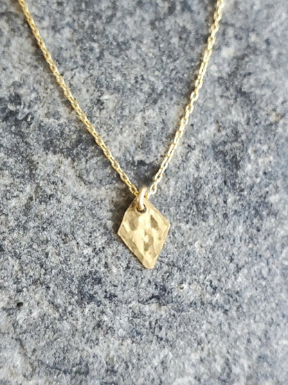 Tiny Hammered Diamond Necklace, Gold, Silver