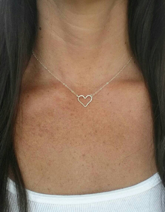 Small Open Heart Necklace, Sterling Silver, 14k Gold Filled