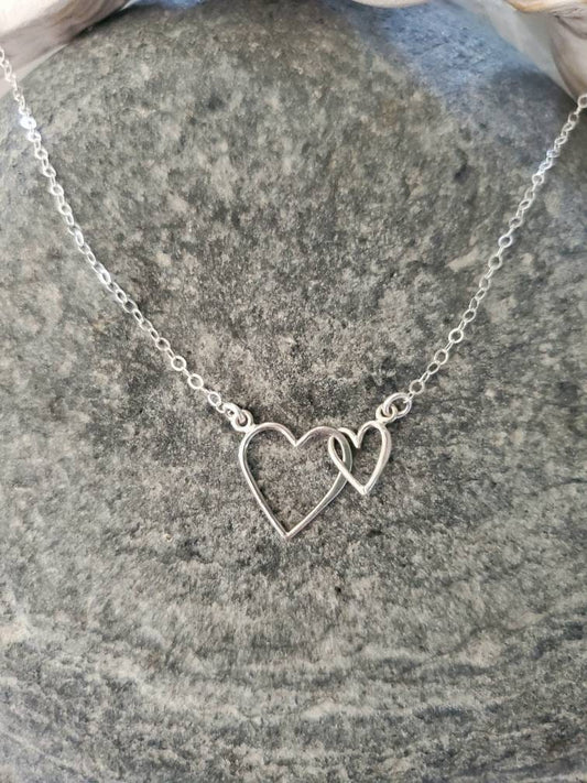 Double Heart Necklace, Mother, Daughter, Two Hearts, Sterling Silver, Small Heart Necklace, Silver Heart Necklace, Mother's, Day, Necklace My Store