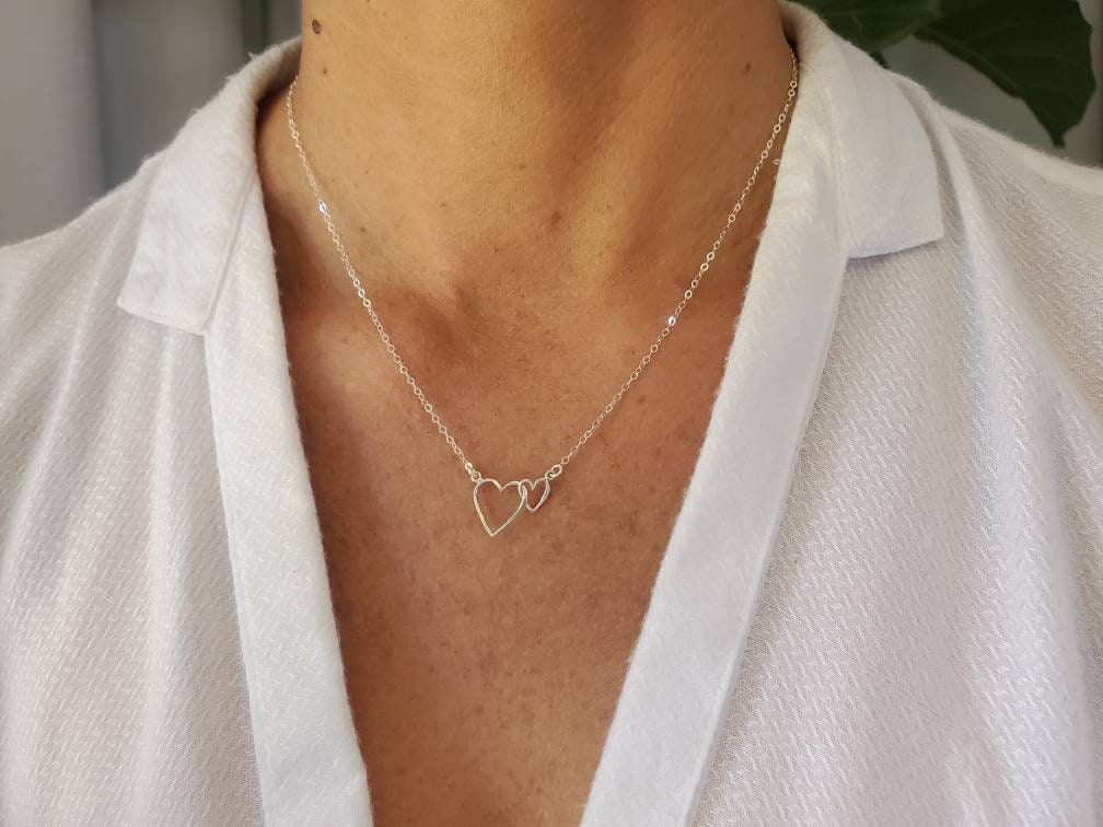 Double Heart Necklace, Mother, Daughter, Two Hearts, Sterling Silver, Small Heart Necklace, Silver Heart Necklace, Mother's, Day, Necklace My Store