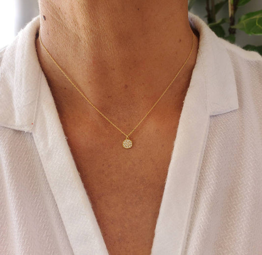 Tiny Gold Pave Charm Necklace, Dainty Gold Necklace, Pave, Dainty, Necklace, Tiny Necklace, Bridal, Wedding, Crystal, Sparkle, Delicate,Gold My Store