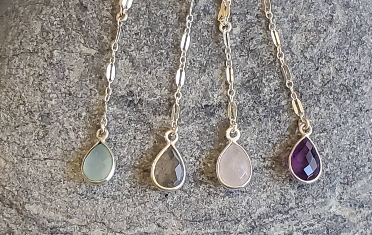 Sparkly Y Necklace with Gemstone, Sterling Silver, 14k Gold Fill, Bezel, Drop Necklace, Layering Necklace, Delicate, Dainty, Minimalist My Store