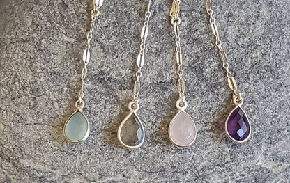 Sparkly Y Necklace with Gemstone, Sterling Silver, 14k Gold Fill, Bezel, Drop Necklace, Layering Necklace, Delicate, Dainty, Minimalist My Store