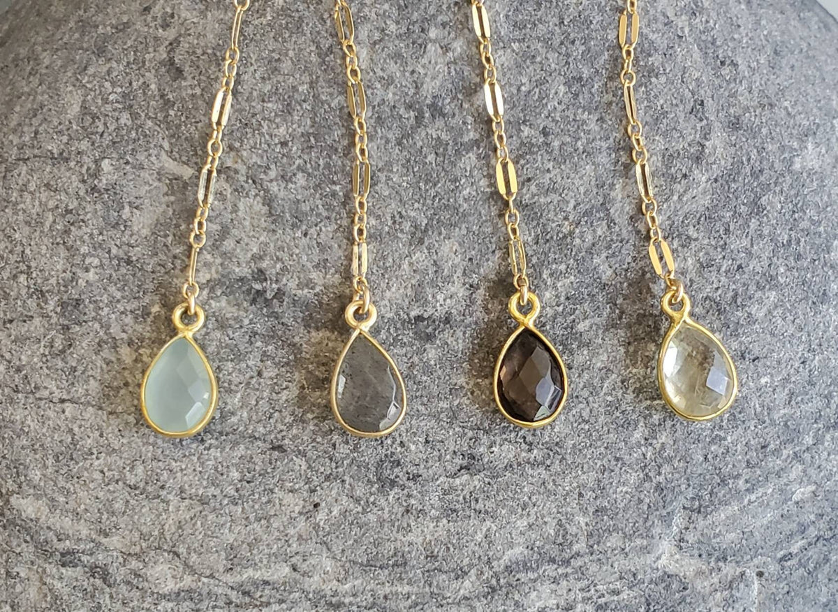 Sparkly Y Necklace with Gemstone, Sterling Silver, 14k Gold Fill, Bezel, Drop Necklace, Layering Necklace, Delicate, Dainty, Minimalist My Store