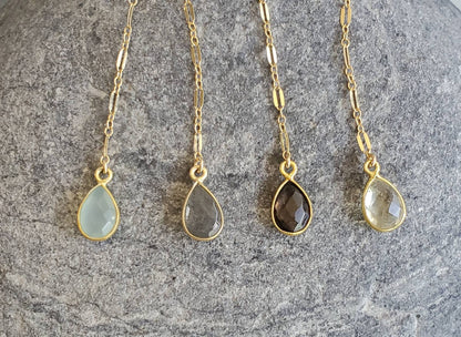Sparkly Y Necklace with Gemstone, Sterling Silver, 14k Gold Fill, Bezel, Drop Necklace, Layering Necklace, Delicate, Dainty, Minimalist My Store