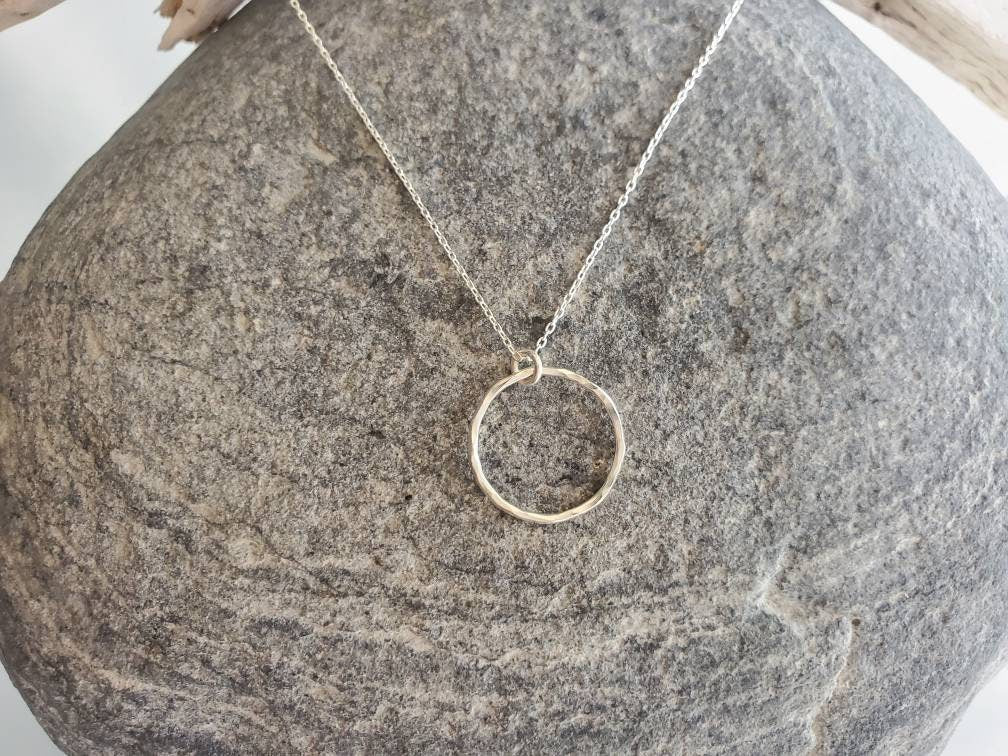 Small Circle Pendant Necklace, Sterling Silver, 14K Gold Fill