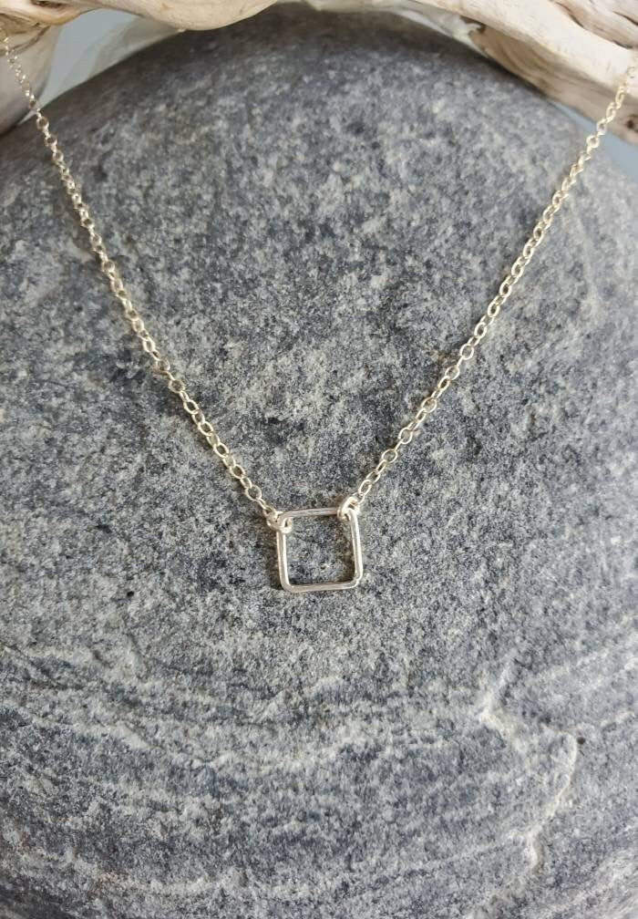 Teenie Tiny Silver necklace, Tiny Square, Sterling Silver, tiny necklace, tiny charm necklace, Dainty, Tiny Silver Necklace, Everday My Store