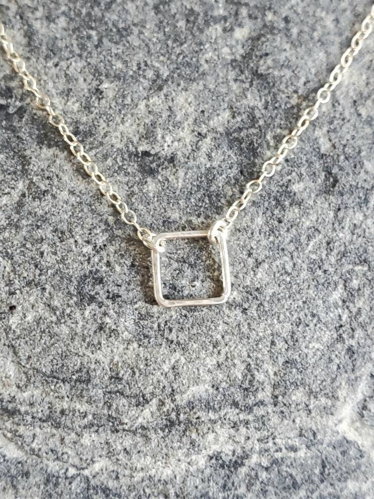Teenie Tiny Silver necklace, Tiny Square, Sterling Silver, tiny necklace, tiny charm necklace, Dainty, Tiny Silver Necklace, Everday My Store