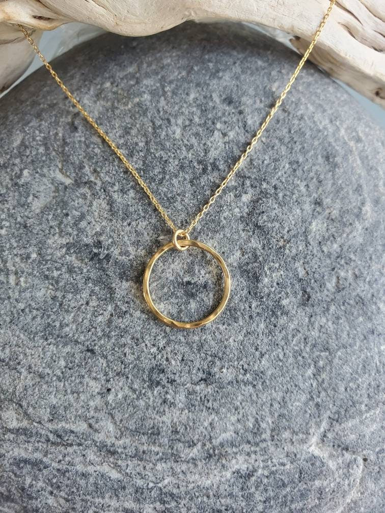 Small Gold Necklace, Circle Pendant, Hammered Circle, Gold Necklace, Gold Fill, Dainty Necklace, Open Circle My Store