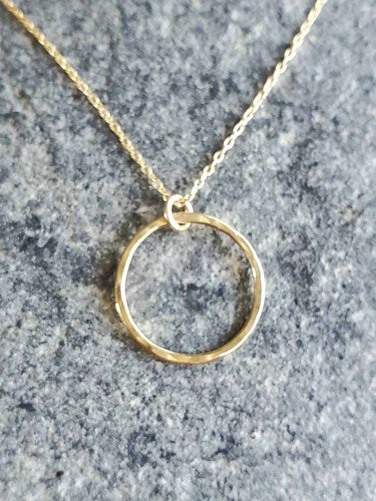 Small Gold Necklace, Circle Pendant, Hammered Circle, Gold Necklace, Gold Fill, Dainty Necklace, Open Circle My Store