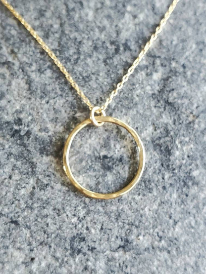 Small Gold Necklace, Circle Pendant, Hammered Circle, Gold Necklace, Gold Fill, Dainty Necklace, Open Circle My Store