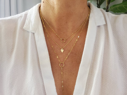 Tiny Hammered Diamond Necklace, Gold, Silver