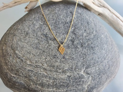Tiny Hammered Diamond Necklace, Gold, Silver