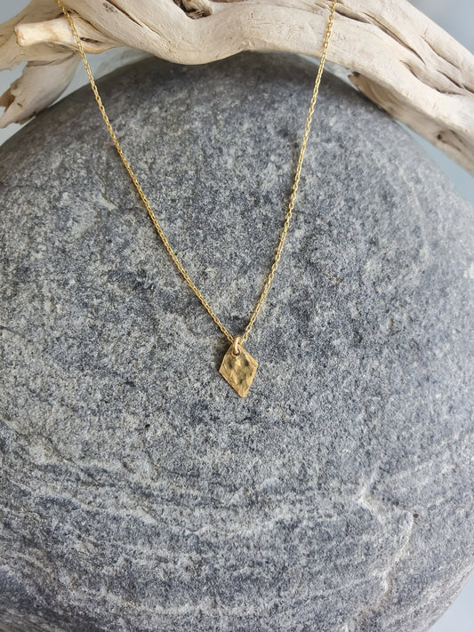 Tiny Hammered Diamond Necklace, Gold, Silver