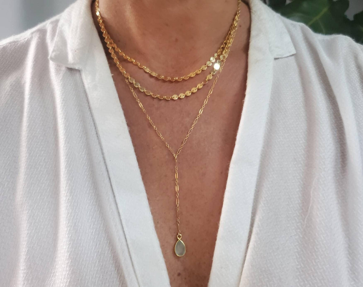 Sparkly Y Necklace with Gemstone, Sterling Silver, 14k Gold Fill, Bezel, Drop Necklace, Layering Necklace, Delicate, Dainty, Minimalist My Store