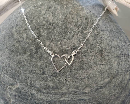Double Heart Necklace, Mother, Daughter, Two Hearts, Sterling Silver, Small Heart Necklace, Silver Heart Necklace, Mother's, Day, Necklace My Store