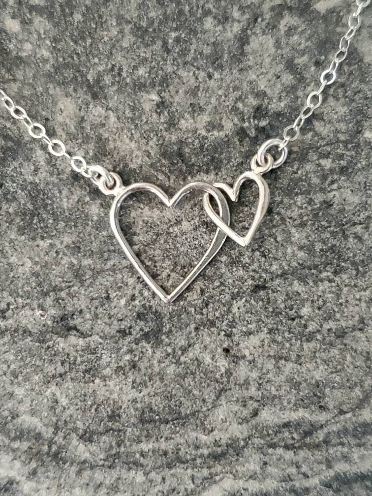 Double Heart Necklace, Mother, Daughter, Two Hearts, Sterling Silver, Small Heart Necklace, Silver Heart Necklace, Mother's, Day, Necklace My Store