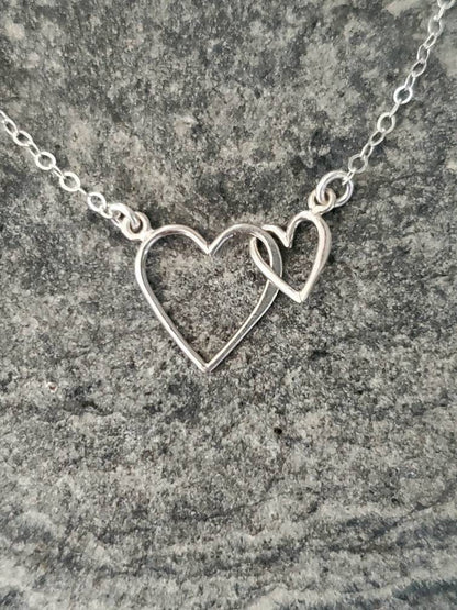 Double Heart Necklace, Mother, Daughter, Two Hearts, Sterling Silver, Small Heart Necklace, Silver Heart Necklace, Mother's, Day, Necklace My Store