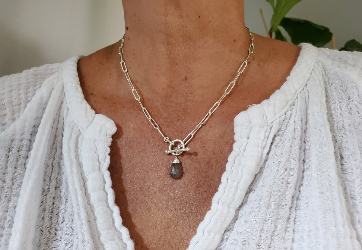 Labradorite Necklace, Paperclip Chain, Labradorite, Simple Necklace, Gemstone Jewelry, Paperclip Necklace, Gold, Silver, Paper Clip Necklace My Store
