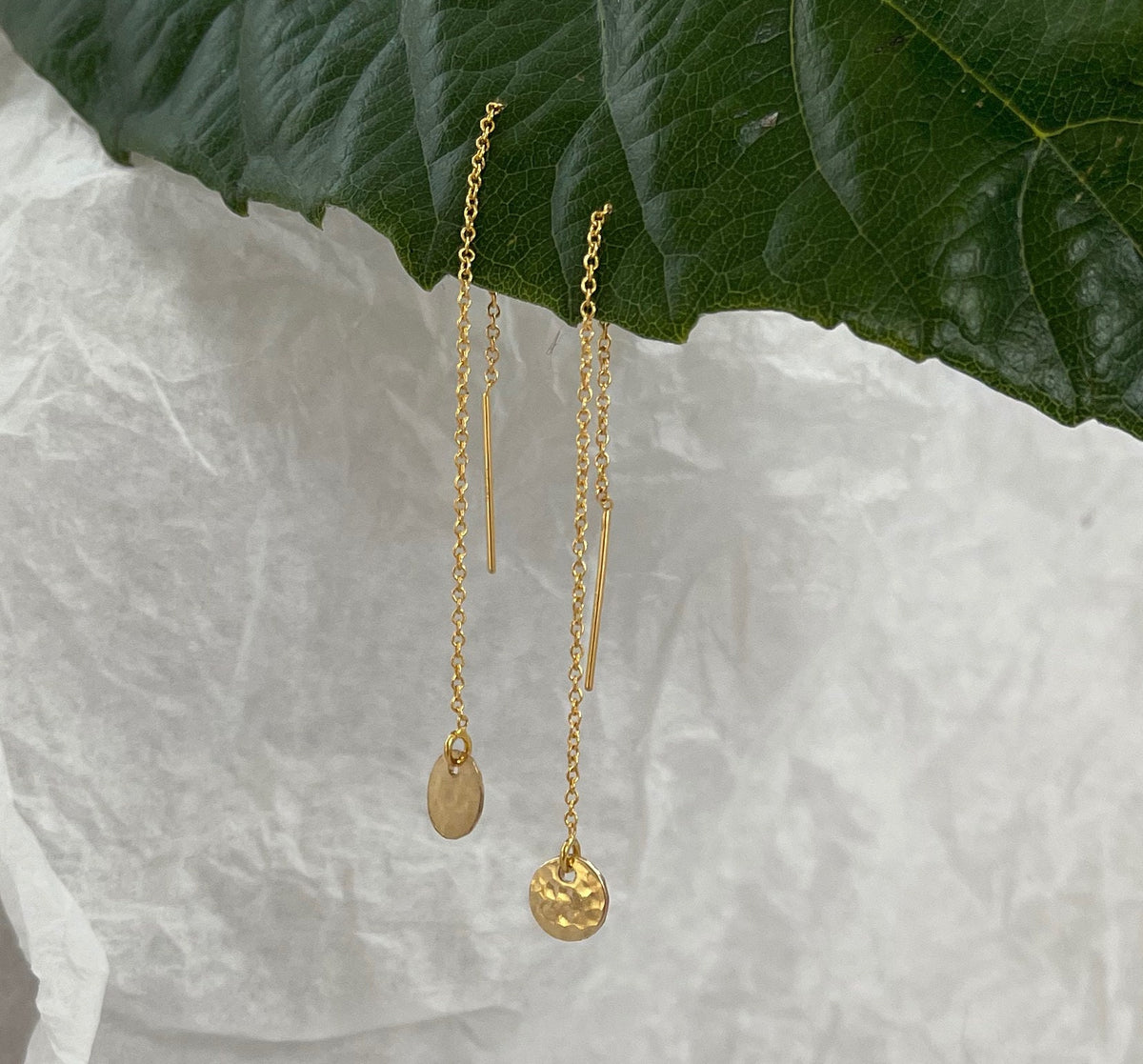 Dainty Threader Earrings, Tiny Circle, Tiny Disk, Circle Earrings, Threader Earrings, 14k Gold Fill, Dainty, Hammered, Circle, Dangle, Tiny My Store