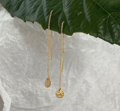 Dainty Threader Earrings, Tiny Circle, Tiny Disk, Circle Earrings, Threader Earrings, 14k Gold Fill, Dainty, Hammered, Circle, Dangle, Tiny My Store