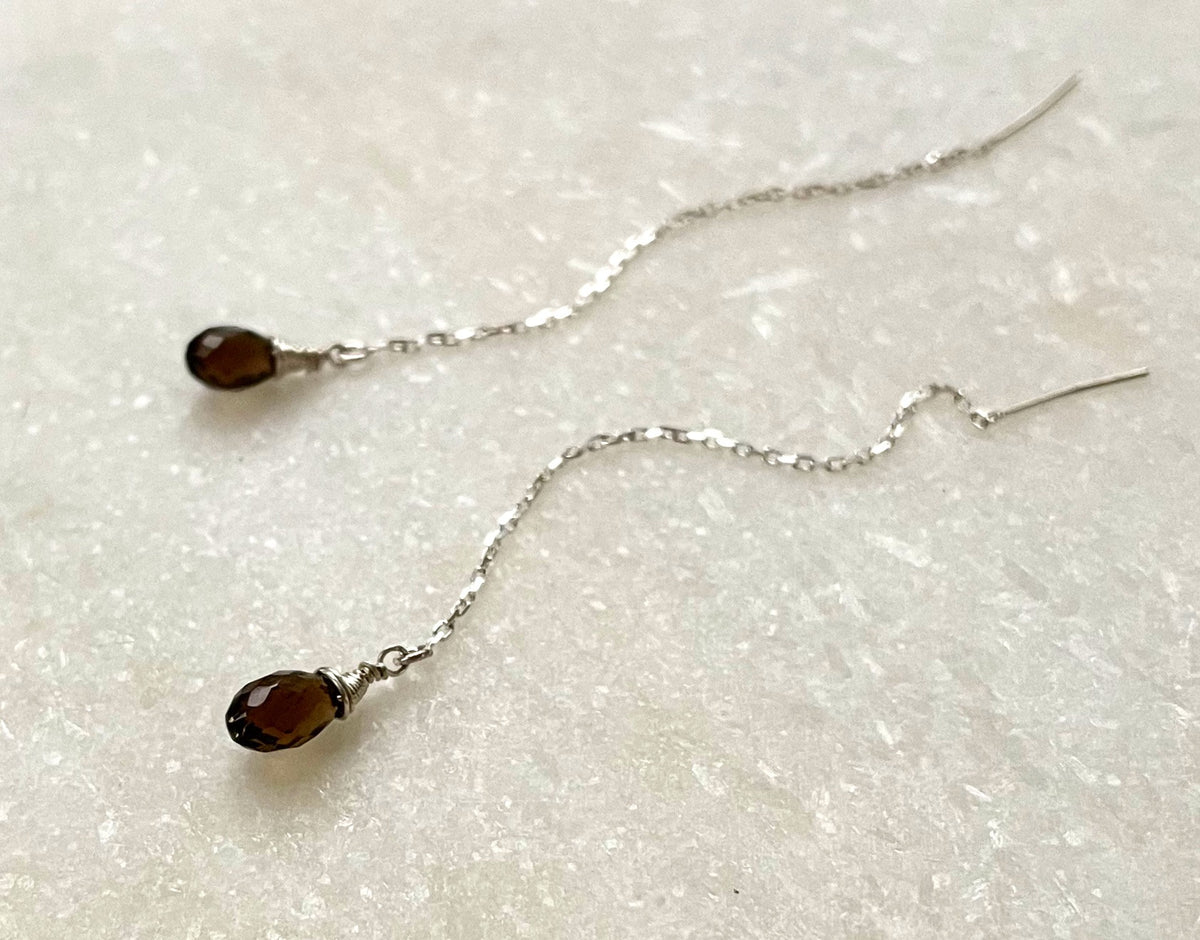 Dainty Threader Earrings, Tiny Gemstone, Threader Earrings, 14k Gold Fill, Dainty, Smoky Quartz, Labradorite, Drop Earrings, Delicate My Store
