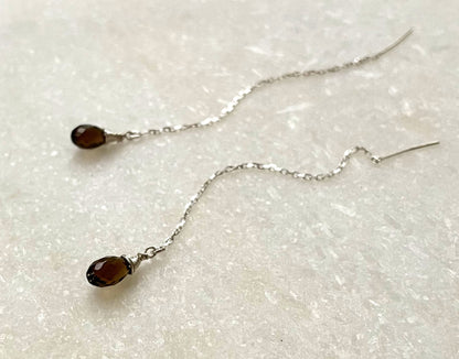 Dainty Threader Earrings, Tiny Gemstone, Threader Earrings, 14k Gold Fill, Dainty, Smoky Quartz, Labradorite, Drop Earrings, Delicate My Store