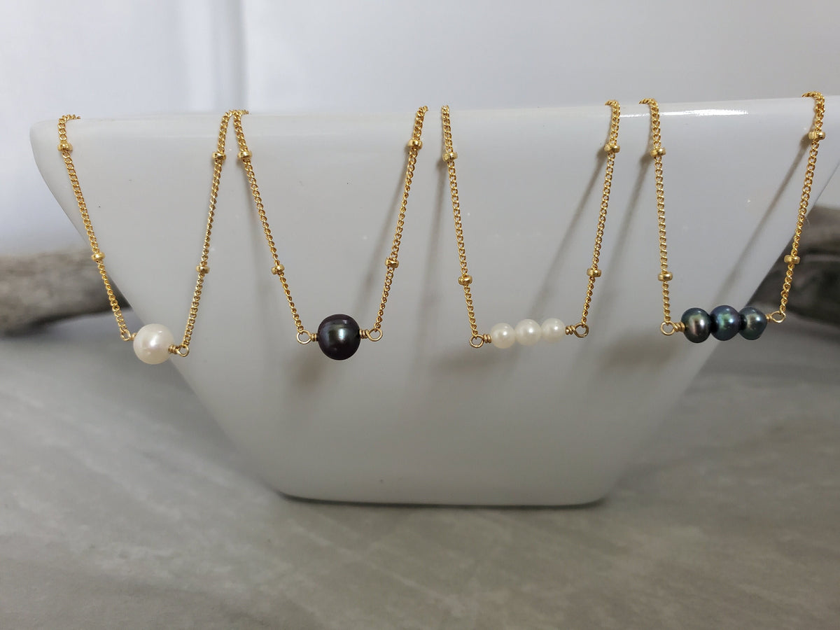 Freshwater Pearl Necklace, White Pearl, Black Pearl, Gold Fill, Sterling Silver, Delicate, Dainty, Bridesmaid Necklace, Pearl Necklace, Tiny My Store