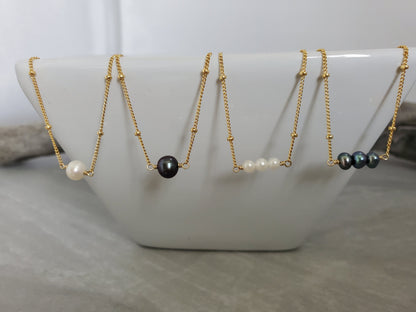 Freshwater Pearl Necklace, White Pearl, Black Pearl, Gold Fill, Sterling Silver, Delicate, Dainty, Bridesmaid Necklace, Pearl Necklace, Tiny My Store