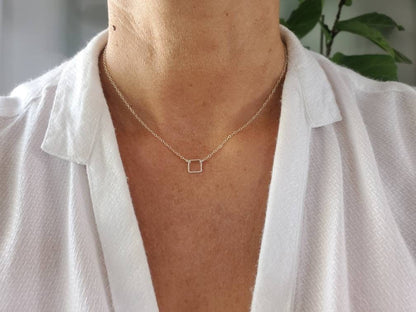 Teenie Tiny Silver necklace, Tiny Square, Sterling Silver, tiny necklace, tiny charm necklace, Dainty, Tiny Silver Necklace, Everday My Store