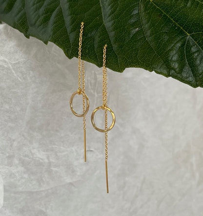 Dainty Threader Earrings, Tiny Circle, Tiny Disk, Circle Earrings, Threader Earrings, 14k Gold Fill, Dainty, Hammered, Circle, Dangle, Tiny My Store