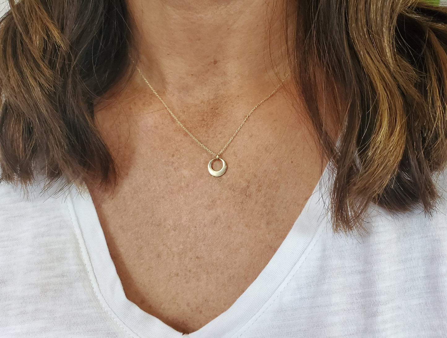 Tiny Geometric Circle Necklace, 14k Gold Fill, Sterling Silver