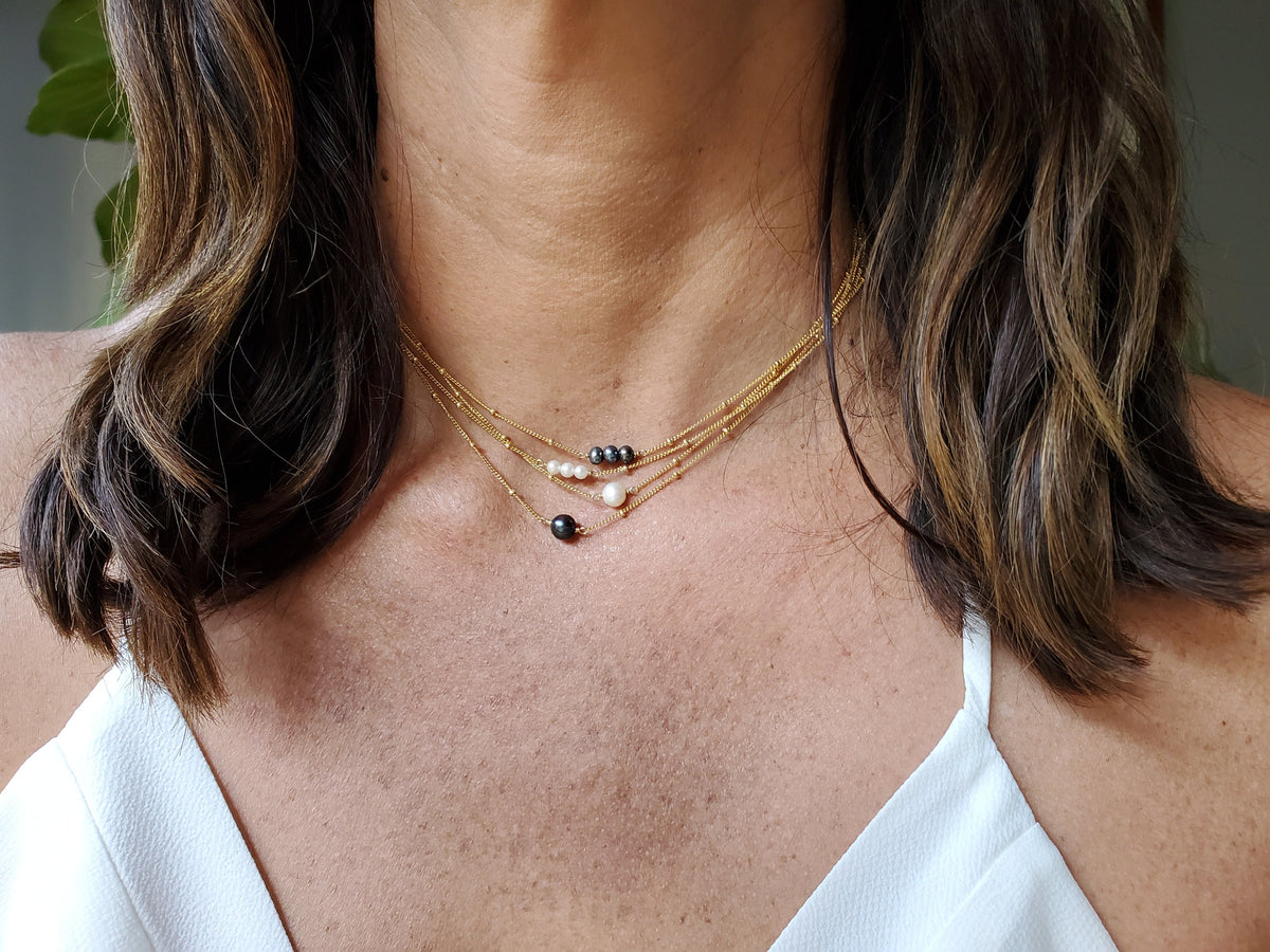 Freshwater Pearl Necklace, White Pearl, Black Pearl, Gold Fill, Sterling Silver, Delicate, Dainty, Bridesmaid Necklace, Pearl Necklace, Tiny My Store