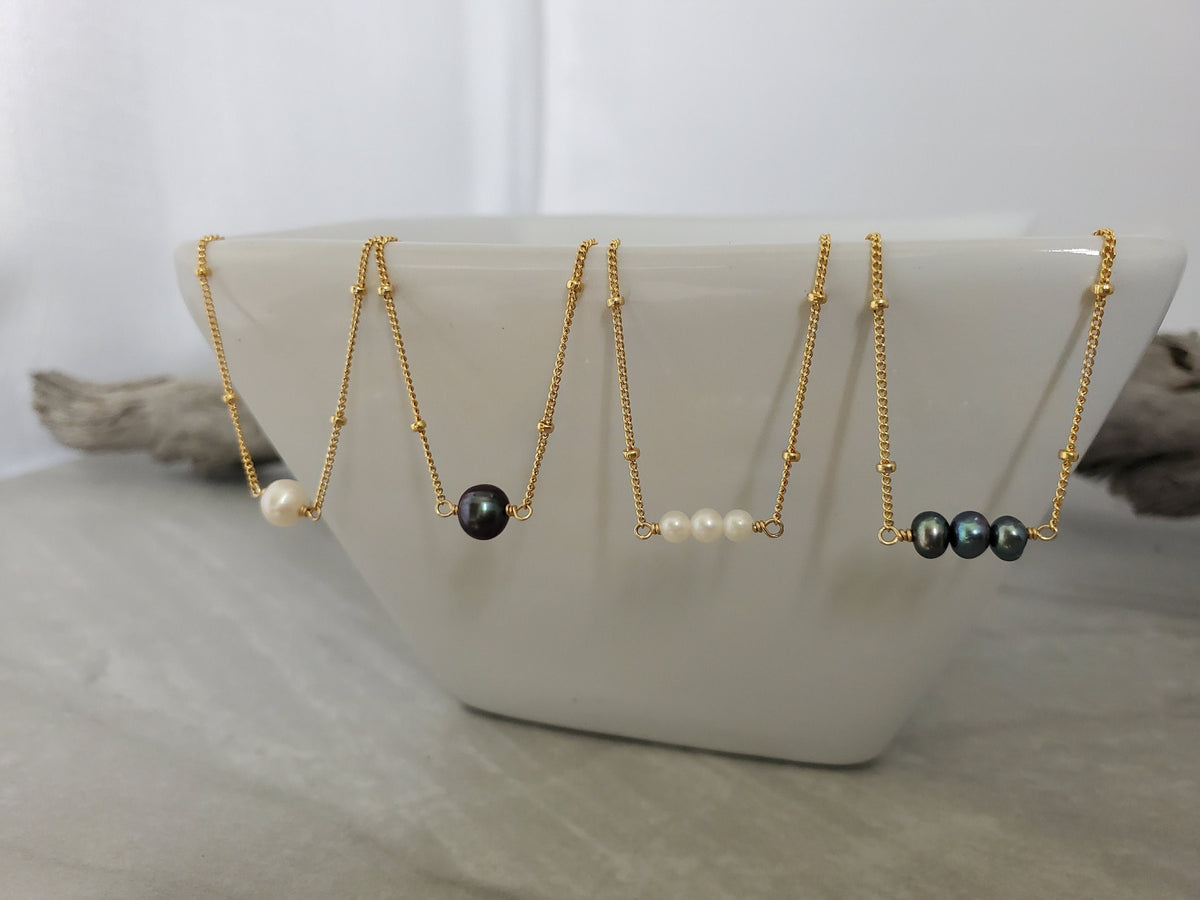 Freshwater Pearl Necklace, White Pearl, Black Pearl, Gold Fill, Sterling Silver, Delicate, Dainty, Bridesmaid Necklace, Pearl Necklace, Tiny My Store