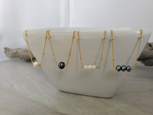Freshwater Pearl Necklace, White Pearl, Black Pearl, Gold Fill, Sterling Silver, Delicate, Dainty, Bridesmaid Necklace, Pearl Necklace, Tiny My Store