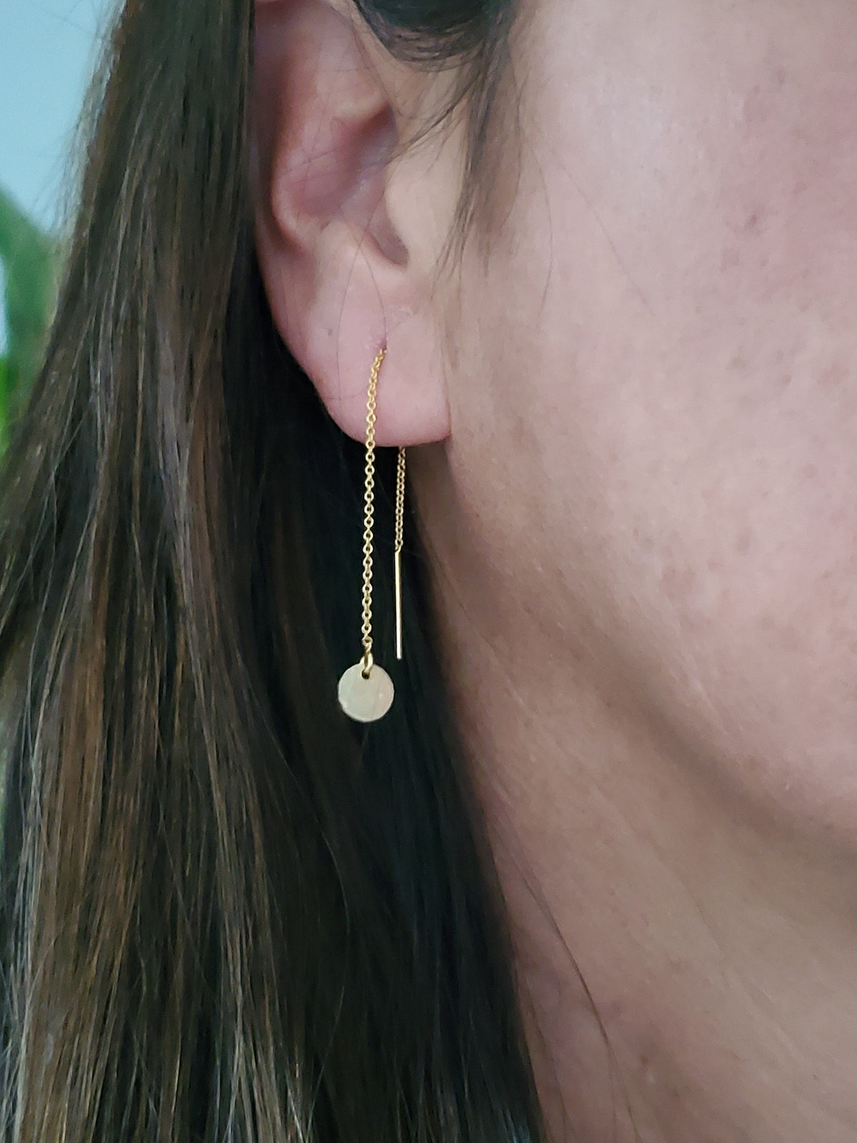 Dainty Threader Earrings, Tiny Circle, Tiny Disk, Circle Earrings, Threader Earrings, 14k Gold Fill, Dainty, Hammered, Circle, Dangle, Tiny My Store
